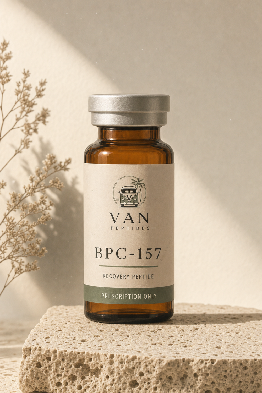 Amber apothecary vial labelled BPC-157