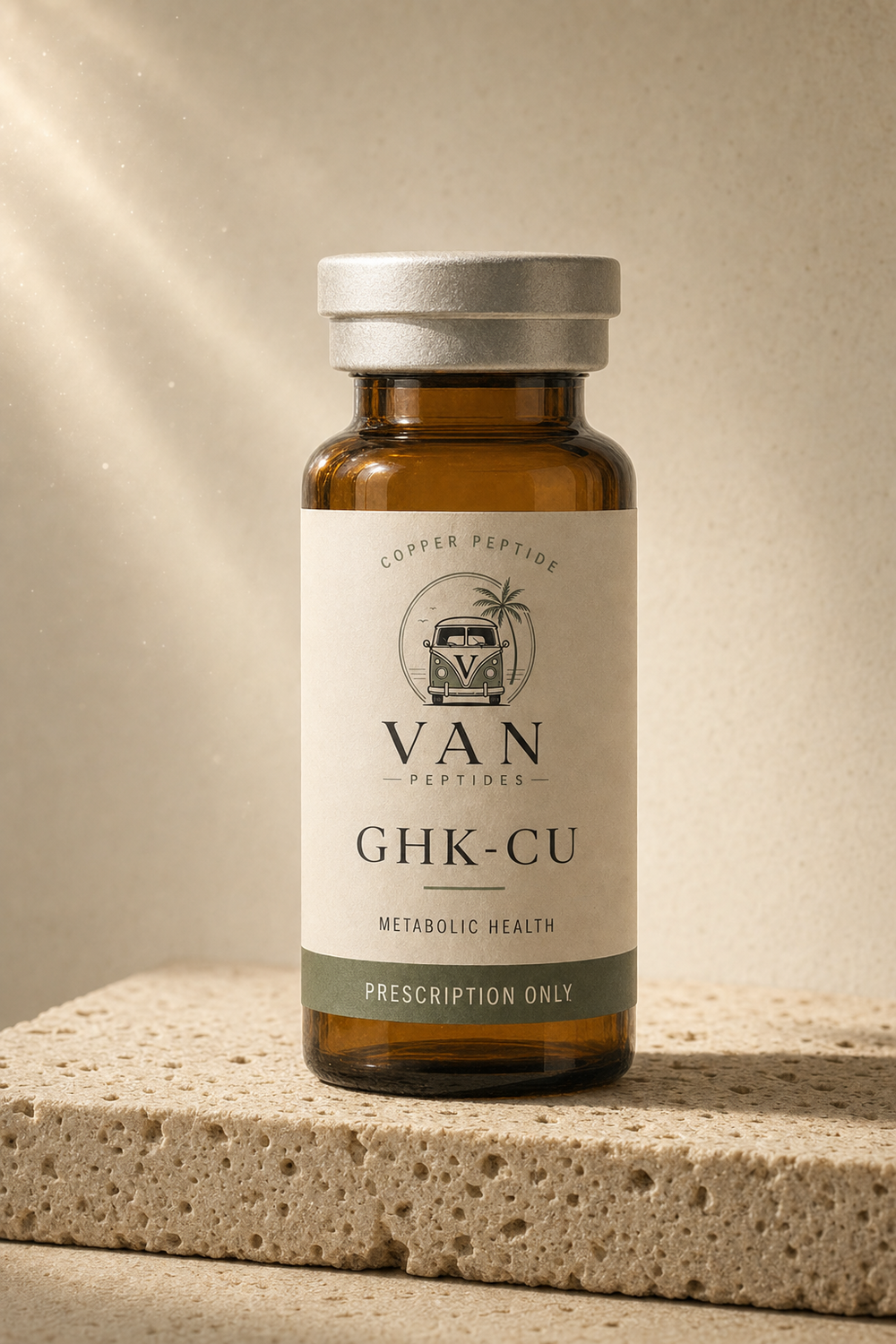 Amber apothecary vial labelled GHK-Cu