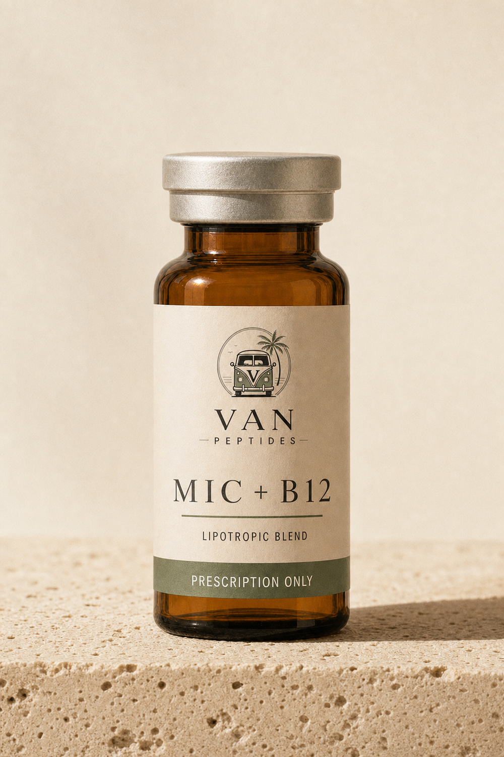 Amber apothecary vial labelled MIC-B12