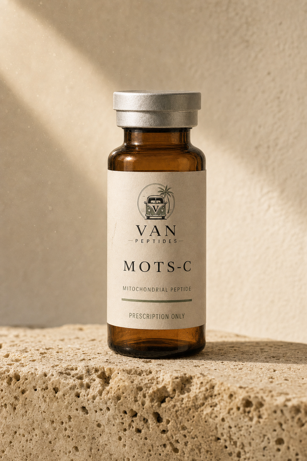 Amber apothecary vial labelled MOTS-c