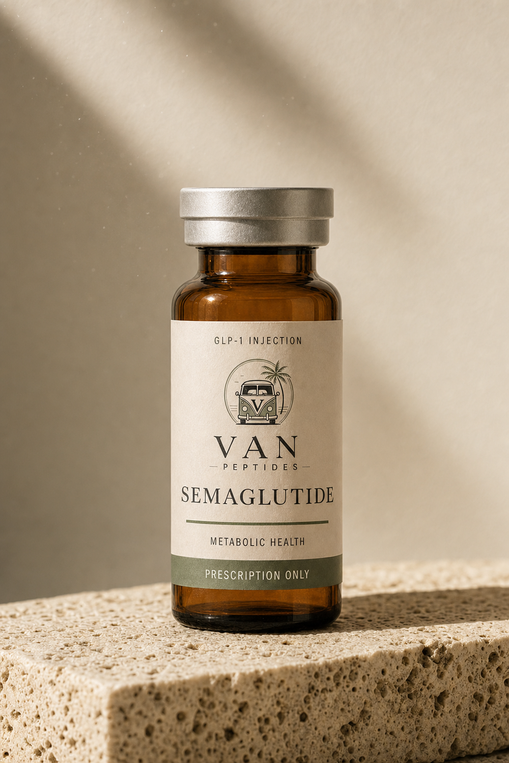 Amber apothecary vial labelled Semaglutide
